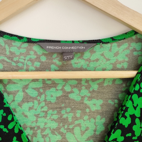 French Connection Green Black Floral Ditsy Short Sleeve Tea Midi dress Size 10 - Picture 7 of 12